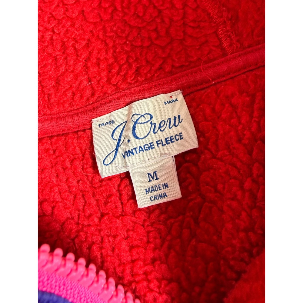 J Crew Vintage Fleece Half Zip Hoodie Red Pocket Size M Polartec Sherpa Popover - Picture 3 of 9